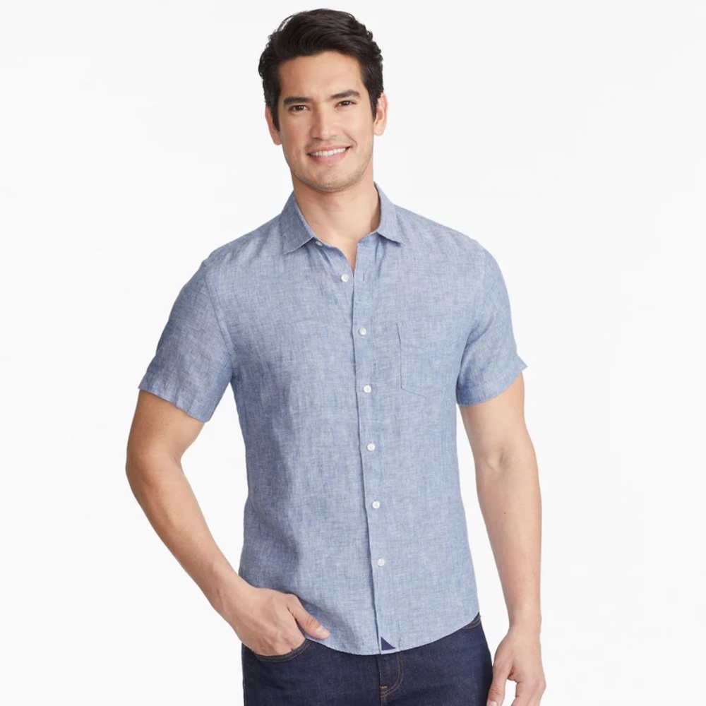 UNTUCKit Men's 100% Linen Wrinkle-Resistant Short-Sleeve Valente Shirt XXL Blue